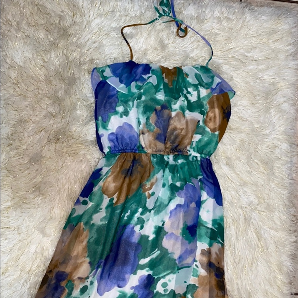 Long flowing over the neck strap dress